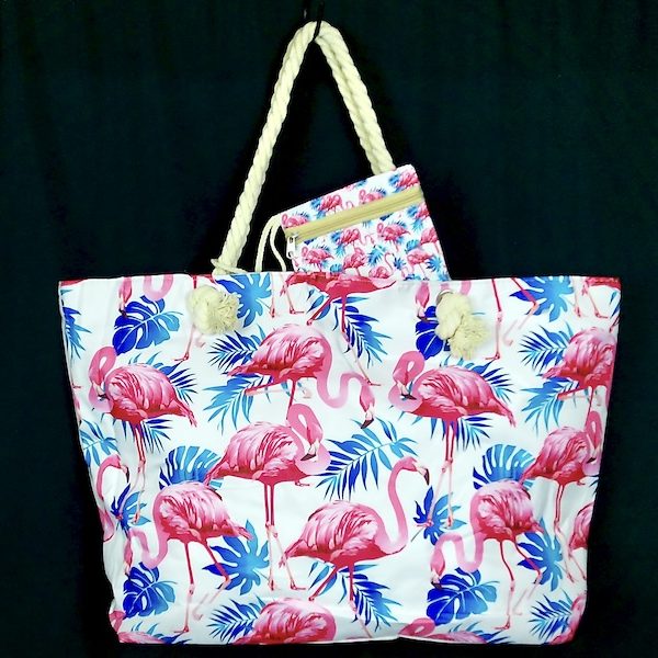 Stofftasche mit Flamingo-Muster und Kordelgriffen, sommerliches Design