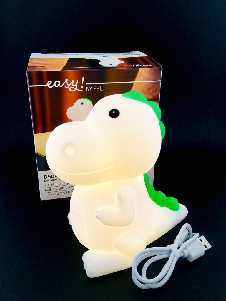 Kinder-Nachtlicht in Dinosaurierform aus Kunststoff mit USB-Ladekabel
